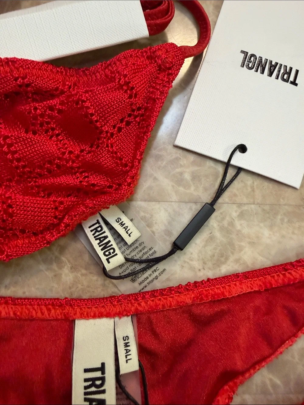 triangl swimwear Red Crochet Triangle Bikini Set with Cover-Up - Picture 2 of 9